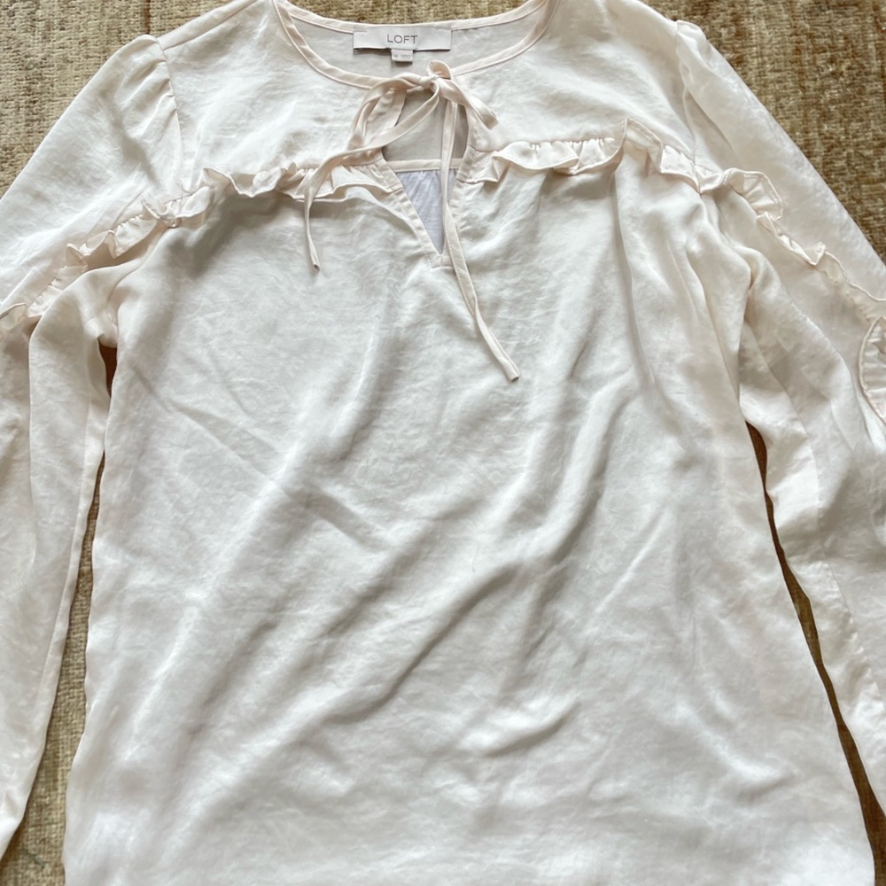 LOFT Cream Ruffle Blouse - Picture 2 of 7